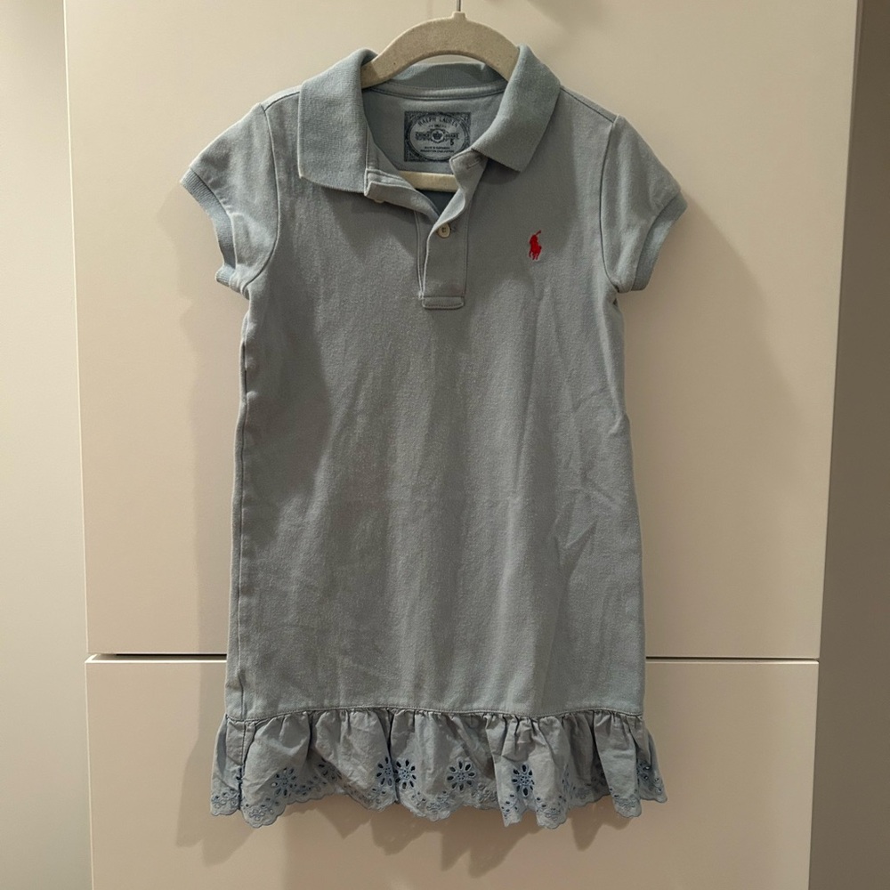 Ralph Lauren Kids Light Blue Polo Dress with Ruffle Hem